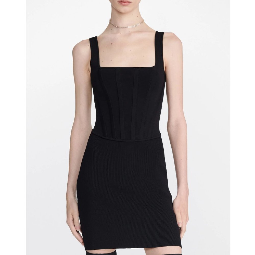 NWOT Dion Lee black pointelle-knit corset minidress